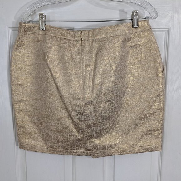 Cache Cache Metallic Gold Faux Wrap Side Pockets Mini Skirt - size 42 Eu(10-12)* - Picture 2 of 11